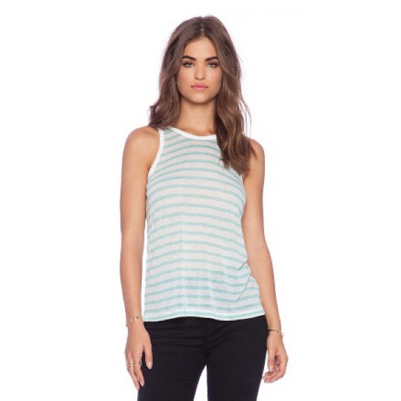 T by Alexander Wang Linen Stripe Tank in Seafoam & White NWT - Picture 5 of 12